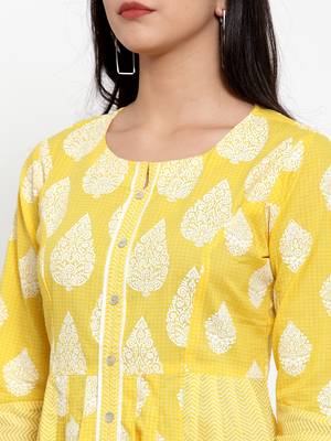 Yellow printed cotton kurtas-and-kurtis 5