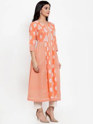 Peach printed cotton kurtas-and-kurtis 2