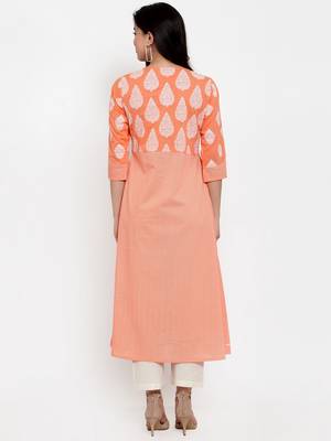 Peach printed cotton kurtas-and-kurtis 4