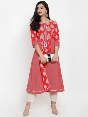 Red printed cotton kurtas-and-kurtis 5