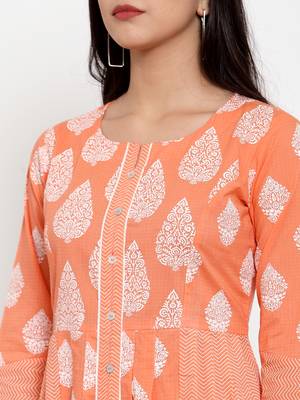 Peach printed cotton kurtas-and-kurtis 5