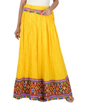 Kutchi Embroidered Border Rayon Skirt/Chaniya - KutchiSkirt-Yellow 1