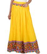 Kutchi Embroidered Border Rayon Skirt/Chaniya - KutchiSkirt-Yellow