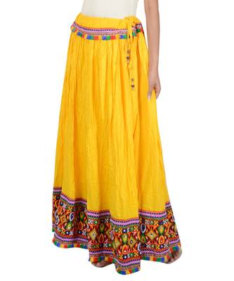 Kutchi Embroidered Border Rayon Skirt/Chaniya - KutchiSkirt-Yellow 2