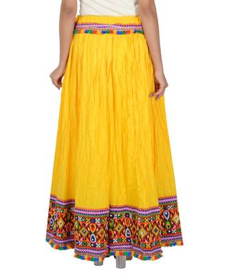 Kutchi Embroidered Border Rayon Skirt/Chaniya - KutchiSkirt-Yellow 3