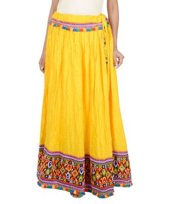 Kutchi Embroidered Border Rayon Skirt/Chaniya - KutchiSkirt-Yellow 5