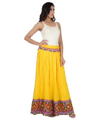 Kutchi Embroidered Border Rayon Skirt/Chaniya - KutchiSkirt-Yellow 6