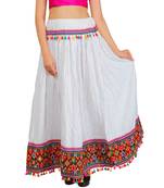 Kutchi Embroidered Border Rayon Skirt/Chaniya - KutchiSkirt-White