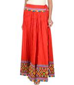 Kutchi Embroidered Border Rayon Skirt/Chaniya - KutchiSkirt-Red