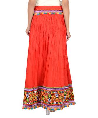 Red Kutchi Embroidered Border Rayon Skirt Chaniya 3