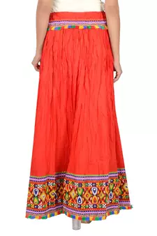 Kutchi Embroidered Border Rayon Skirt/Chaniya - KutchiSkirt-Red