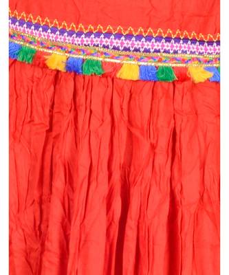 Red Kutchi Embroidered Border Rayon Skirt Chaniya 4