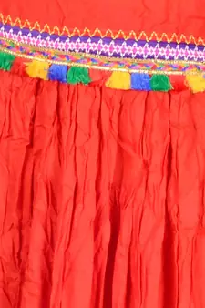 Kutchi Embroidered Border Rayon Skirt/Chaniya - KutchiSkirt-Red