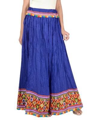 Kutchi Embroidered Border Rayon Skirt/Chaniya - KutchiSkirt-Blue 1