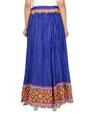 Kutchi Embroidered Border Rayon Skirt/Chaniya - KutchiSkirt-Blue 3