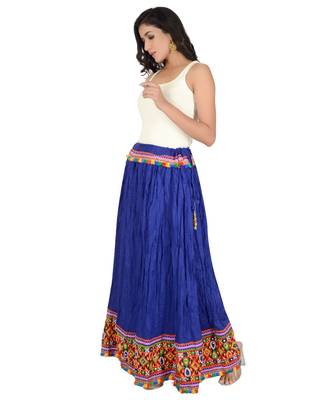 Kutchi Embroidered Border Rayon Skirt/Chaniya - KutchiSkirt-Blue 4