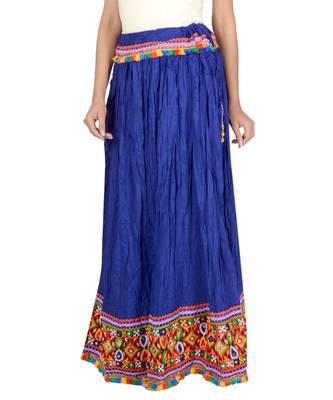 Kutchi Embroidered Border Rayon Skirt/Chaniya - KutchiSkirt-Blue 5