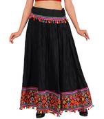 Kutchi Embroidered Border Rayon Skirt/Chaniya - KutchiSkirt-Black