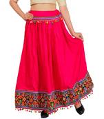 Kutchi Embroidered Border Rayon Skirt/Chaniya - KutchiSkirt-Pink
