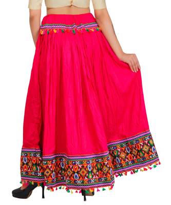 Kutchi Embroidered Border Rayon Skirt/Chaniya - KutchiSkirt-Pink 3