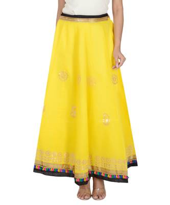 Gotta Work Long Flair Cotton Skirt/Chaniya - GotaSkirt-Yellow 1