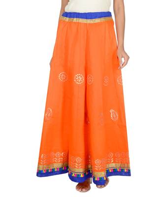 Gotta Work Long Flair Cotton Skirt/Chaniya - GotaSkirt-Orange 1