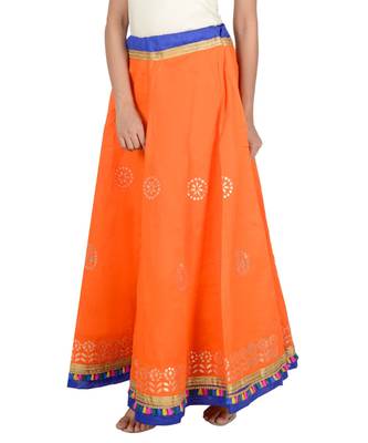 Gotta Work Long Flair Cotton Skirt/Chaniya - GotaSkirt-Orange 2