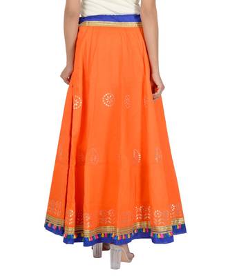 Gotta Work Long Flair Cotton Skirt/Chaniya - GotaSkirt-Orange 3