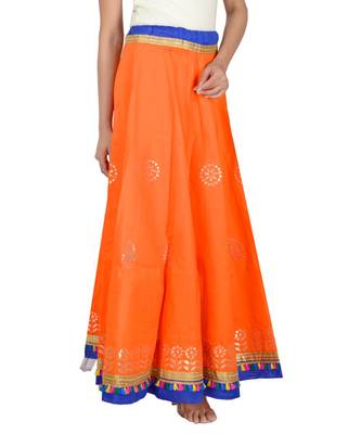 Gotta Work Long Flair Cotton Skirt/Chaniya - GotaSkirt-Orange 5