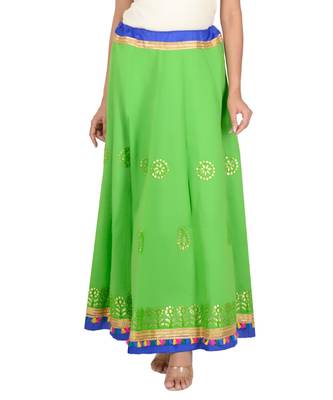 Gotta Work Long Flair Cotton Skirt/Chaniya - GotaSkirt-Green 1