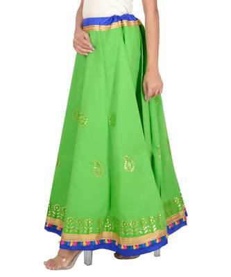 Gotta Work Long Flair Cotton Skirt/Chaniya - GotaSkirt-Green 2