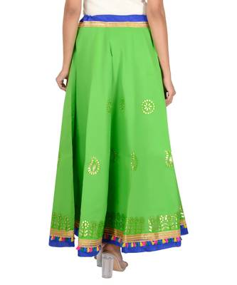 Gotta Work Long Flair Cotton Skirt/Chaniya - GotaSkirt-Green 3