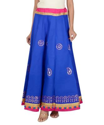 Gotta Work Long Flair Cotton Skirt/Chaniya - GotaSkirt-Blue 1