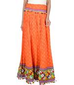 Bandhani Print & Kutchi Embroidered Border Rayon Skirt/Chaniya - BandhaniSkirt-Orange