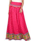 Bandhani Print & Kutchi Embroidered Border Rayon Skirt/Chaniya - BandhaniSkirt-Pink