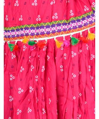 Bandhani Print & Kutchi Embroidered Border Rayon Skirt/Chaniya - BandhaniSkirt-Pink 4