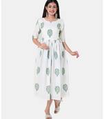 Buta Buti White Half Sleeve Cotton Hand Block Buta Print Womens Kurta