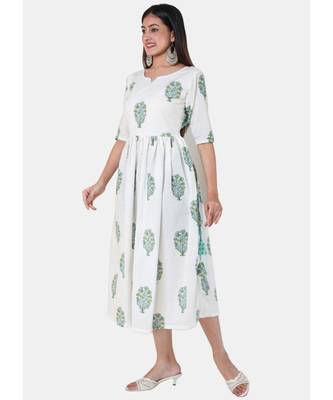 Buta Buti White Half Sleeve Cotton Hand Block Buta Print Womens Kurta 2
