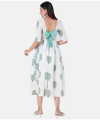 Buta Buti White Half Sleeve Cotton Hand Block Buta Print Womens Kurta 3