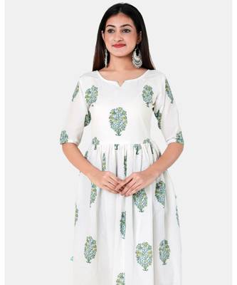 Buta Buti White Half Sleeve Cotton Hand Block Buta Print Womens Kurta 4