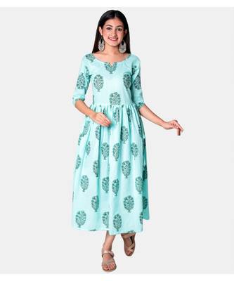 Buta Buti Blue Half Sleeve Cotton Hand Block Buta Print Womens Kurta 1