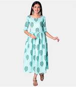 Buta Buti Blue Half Sleeve Cotton Hand Block Buta Print Womens Kurta