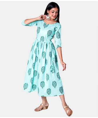 Buta Buti Blue Half Sleeve Cotton Hand Block Buta Print Womens Kurta 2