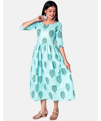 Buta Buti Blue Half Sleeve Cotton Hand Block Buta Print Womens Kurta 3