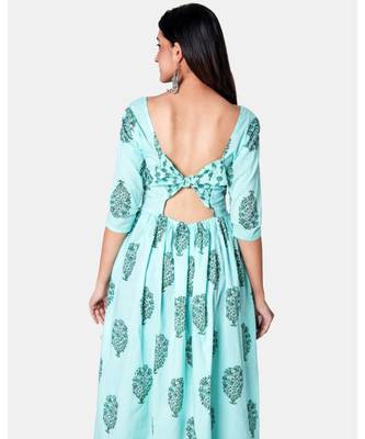 Buta Buti Blue Half Sleeve Cotton Hand Block Buta Print Womens Kurta 4