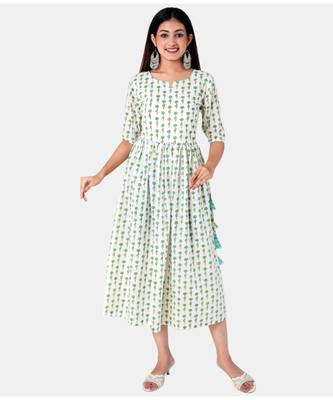 Buta Buti White Half Sleeve Cotton Hand Block Buti Print Womens Kurta 1