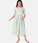 Buta Buti White Half Sleeve Cotton Hand Block Buti Print Womens Kurta