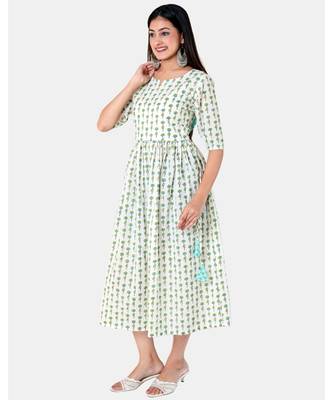 Buta Buti White Half Sleeve Cotton Hand Block Buti Print Womens Kurta 2