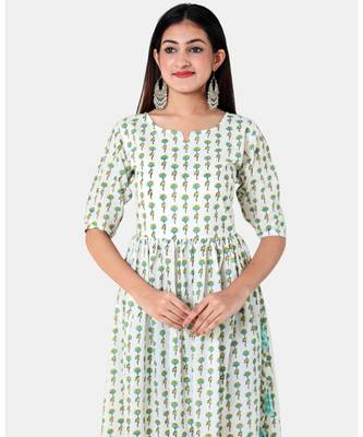 Buta Buti White Half Sleeve Cotton Hand Block Buti Print Womens Kurta 4