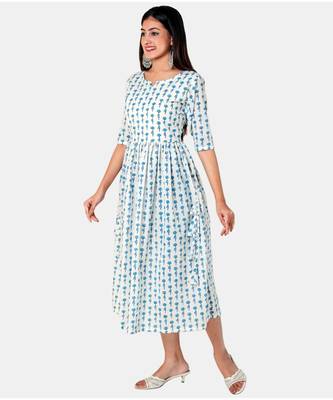 Buta Buti White Half Sleeve Cotton Hand Block Buti Print Womens Kurta 1